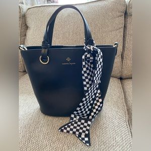 NWOT Nanette Lapore leather black handbag w/gold accent 10”Wx9”H 5”handle drop